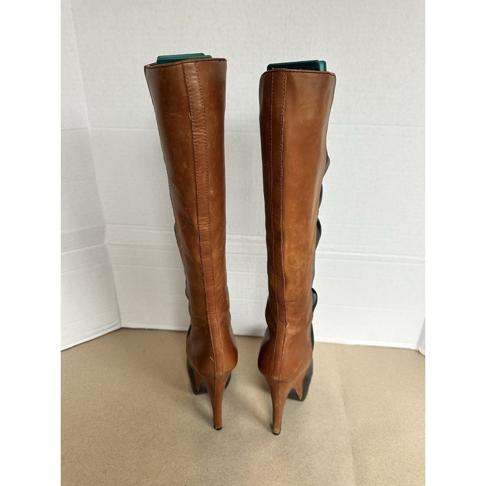 VTG Donald Pliner Jayla Women's Leather Boots Black And Brown Knee High Heel 6.5 - Picture 5 of 8